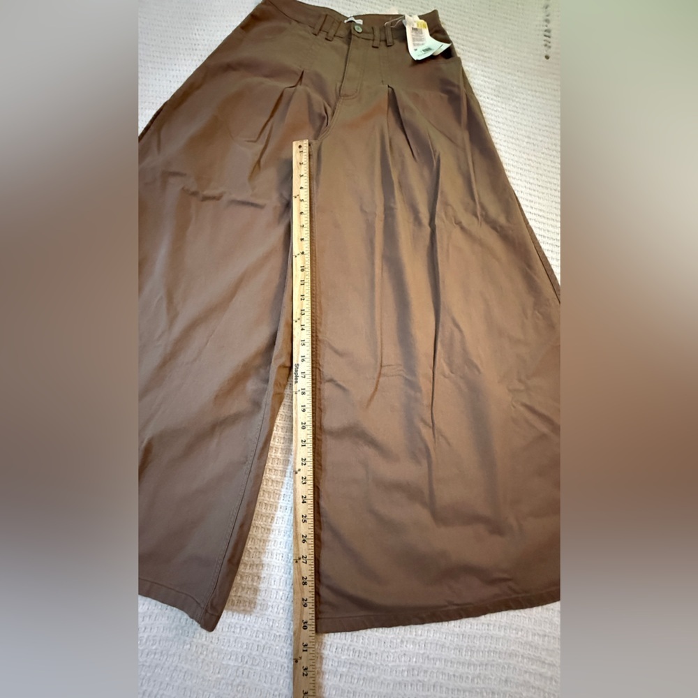 NWT Gloria Jeans Brown Wide Leg Pleated Slit Pants L - Picture 6 of 14